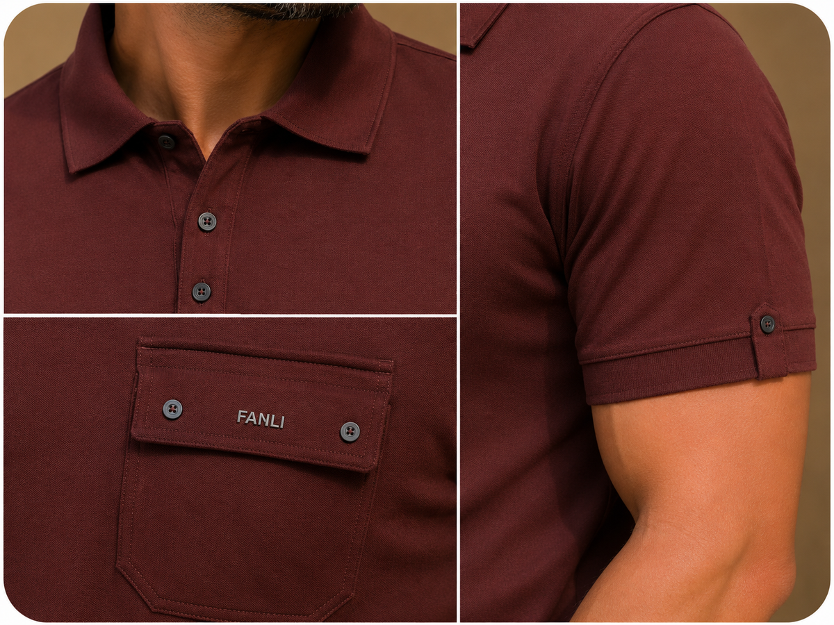 Men's Premium Maroon Polo T-Shirt | Textured  Polo with Flap Pocket
