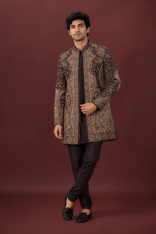 Regal Maroon Paisley Embroidered Indo-Western