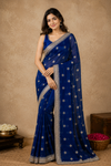 Royal Blue Silver Zari Organza Saree for Women | Elegant Party Wear Saree