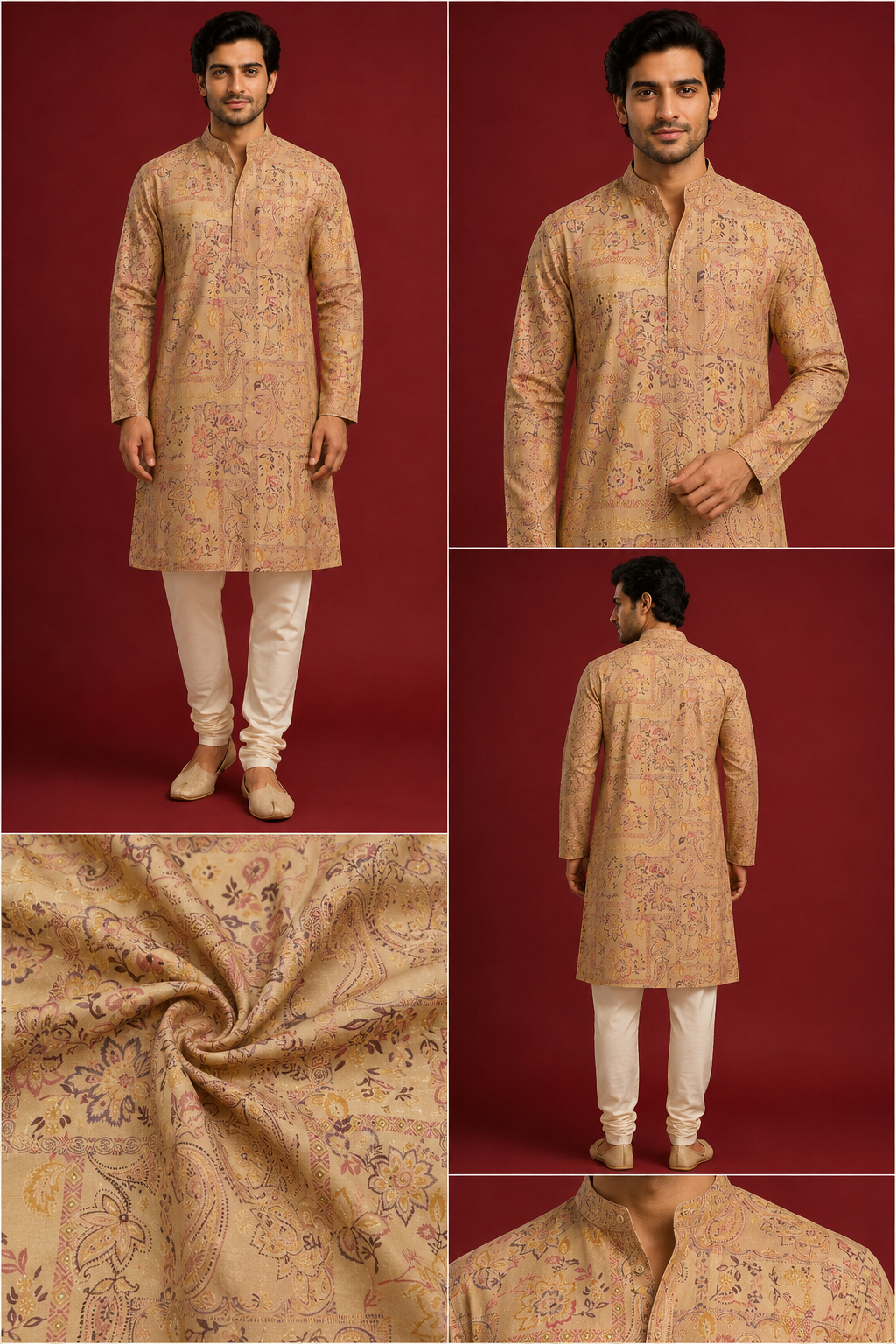 Beige Paisley Printed Festive Kurta