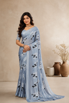 Sky Blue Floral Printed Georgette Saree with Elegant Designer Blouse
