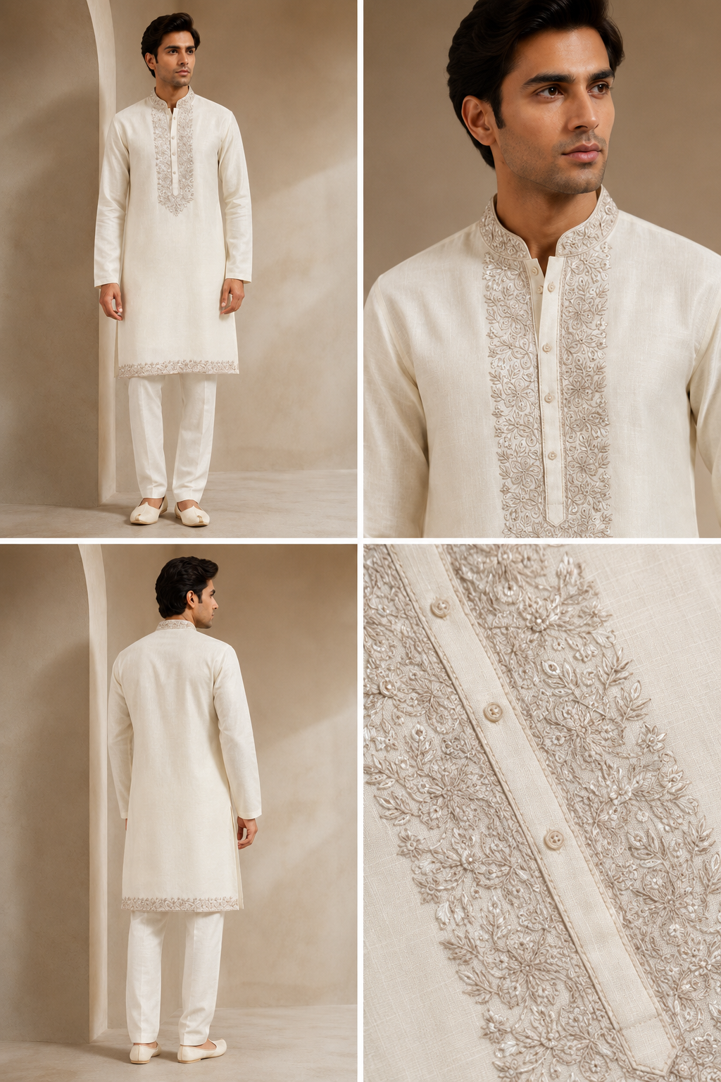 Ivory Embroidered Classic Kurta Set