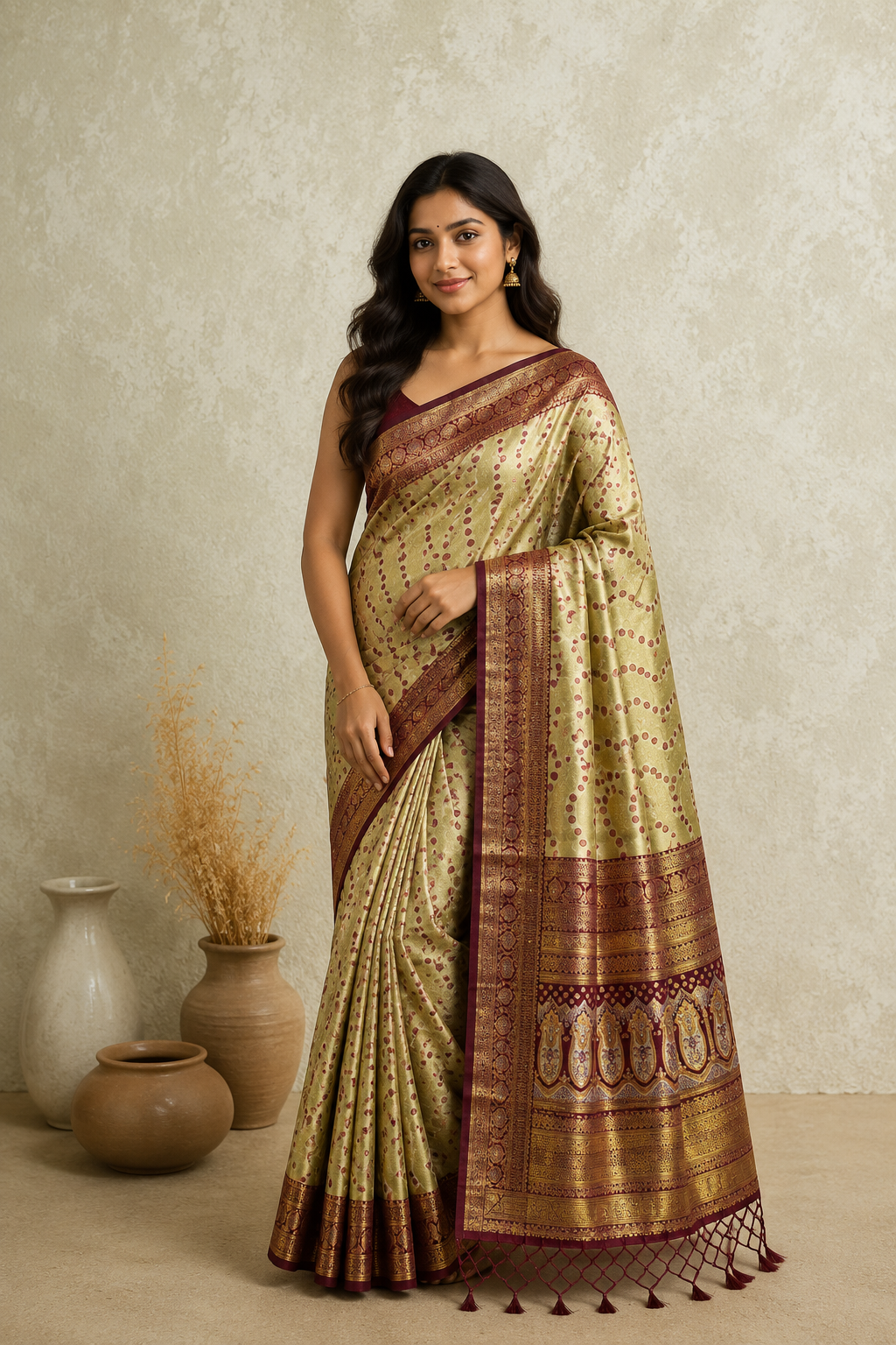 Elegant Saree with Magenta Zari Border