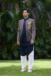Navy & Gold Embroidered Indo-Western Jacket Set