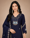 Navy Blue Embroidered Kurta Palazzo Set with Dupatta