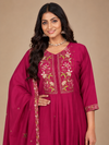 Women's Magenta Embroidered Anarkali Kurta Pant & Dupatta Set