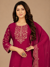 Women's Magenta Embroidered Kurta Pant & Dupatta Set