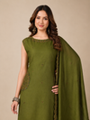 Women's Olive Green Embroidered Kurta Pant & Dupatta Set