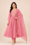 Women  Embroidered Anarkali Kurta Pant Dupatta Set