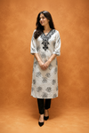Elegant Beige Floral Printed Embroidered Kurti for Women