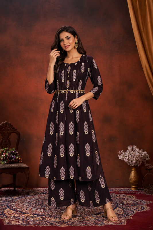Wine Purple Printed  for Women | Elegant Ethnic Wear