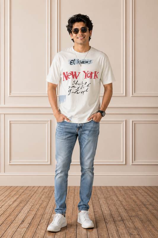 Men's White "NEW YORK" Graphic Printed T-Shirt | Premium Casual Cotton Tee
