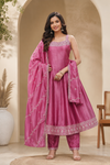 Women's Pink Embroidered Anarkali Kurta Set with Dupatta