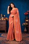 Elegant Rust Orange Floral Designer Saree with Golden Border