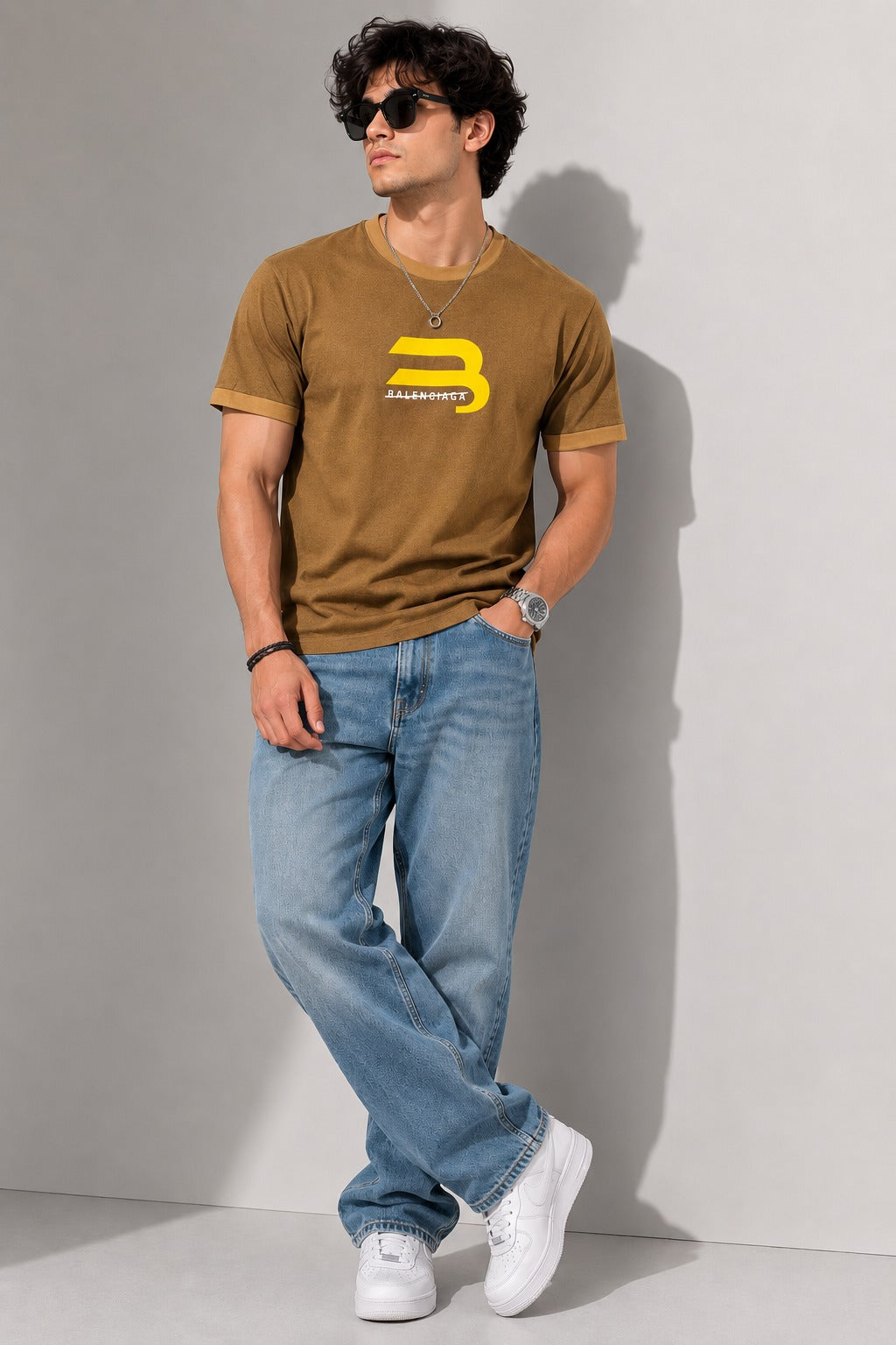 Men's Coffee Brown Graphic Print Round Neck T-Shirt
