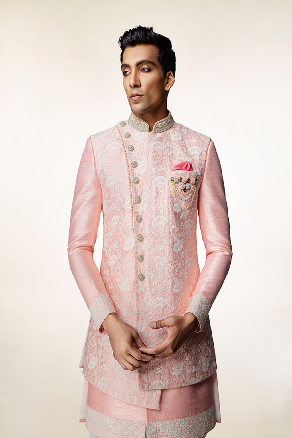 Pastel Pink Sherwani with Dhoti