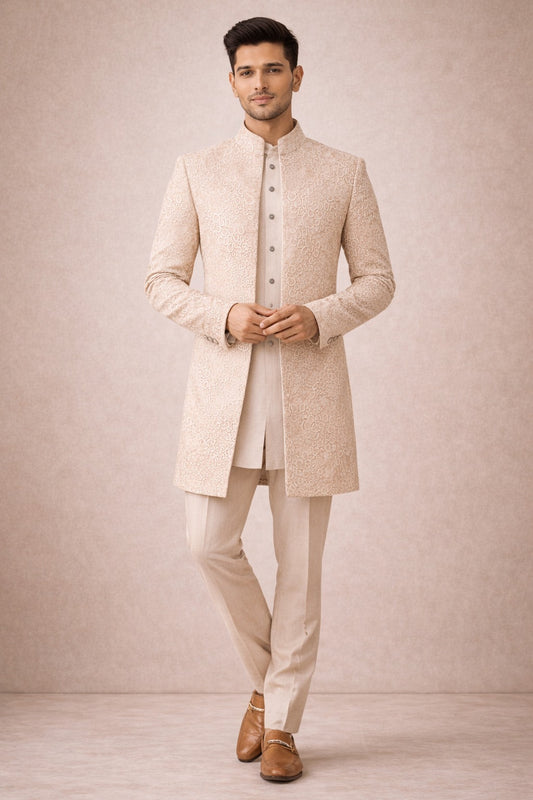 BEIGE TEXTURED INDO WESTERN