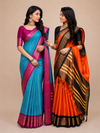Teal Blue & Orange Silk Sarees