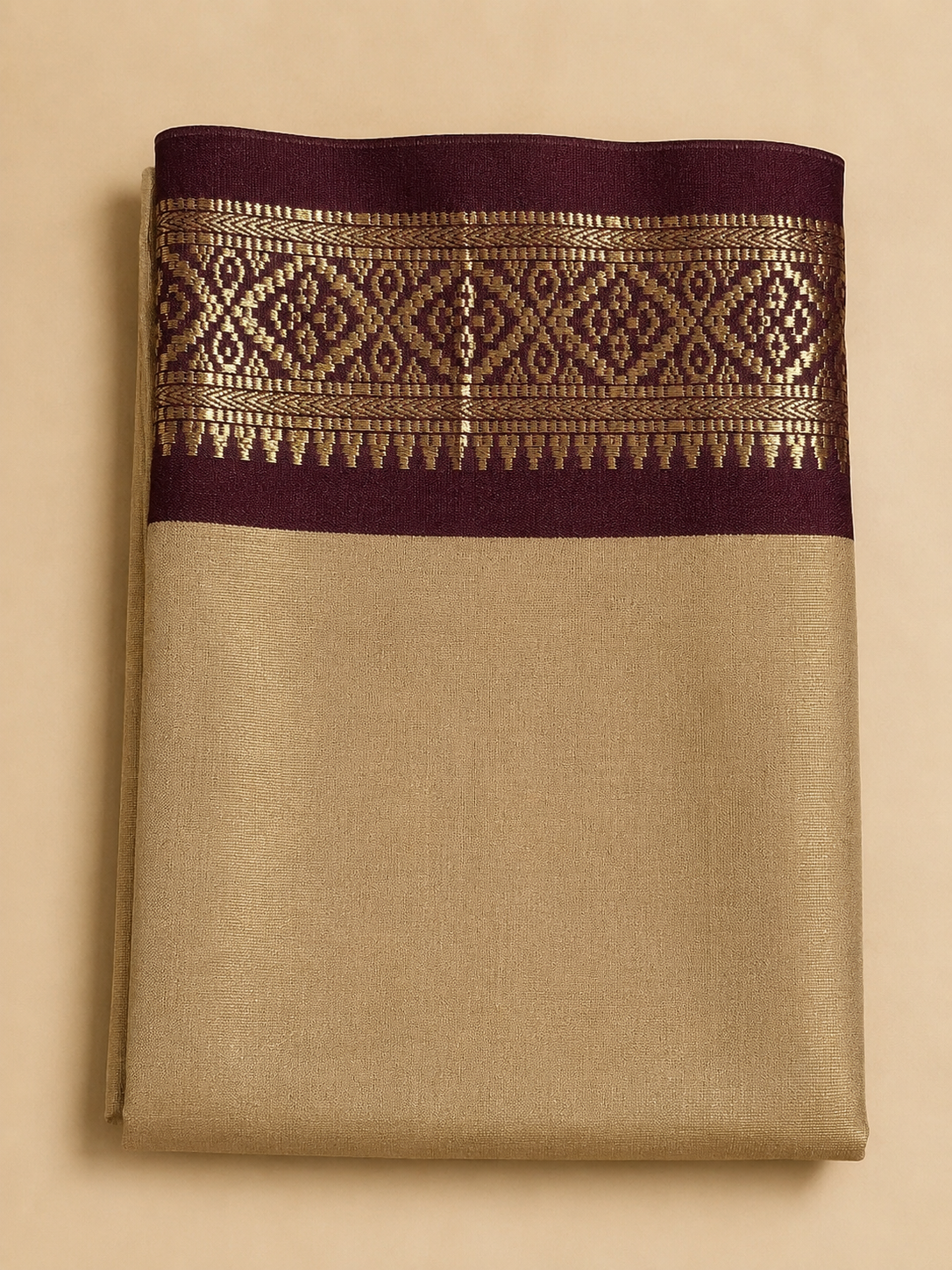 Elegant Beige & Maroon Traditional Saree with Zari Border