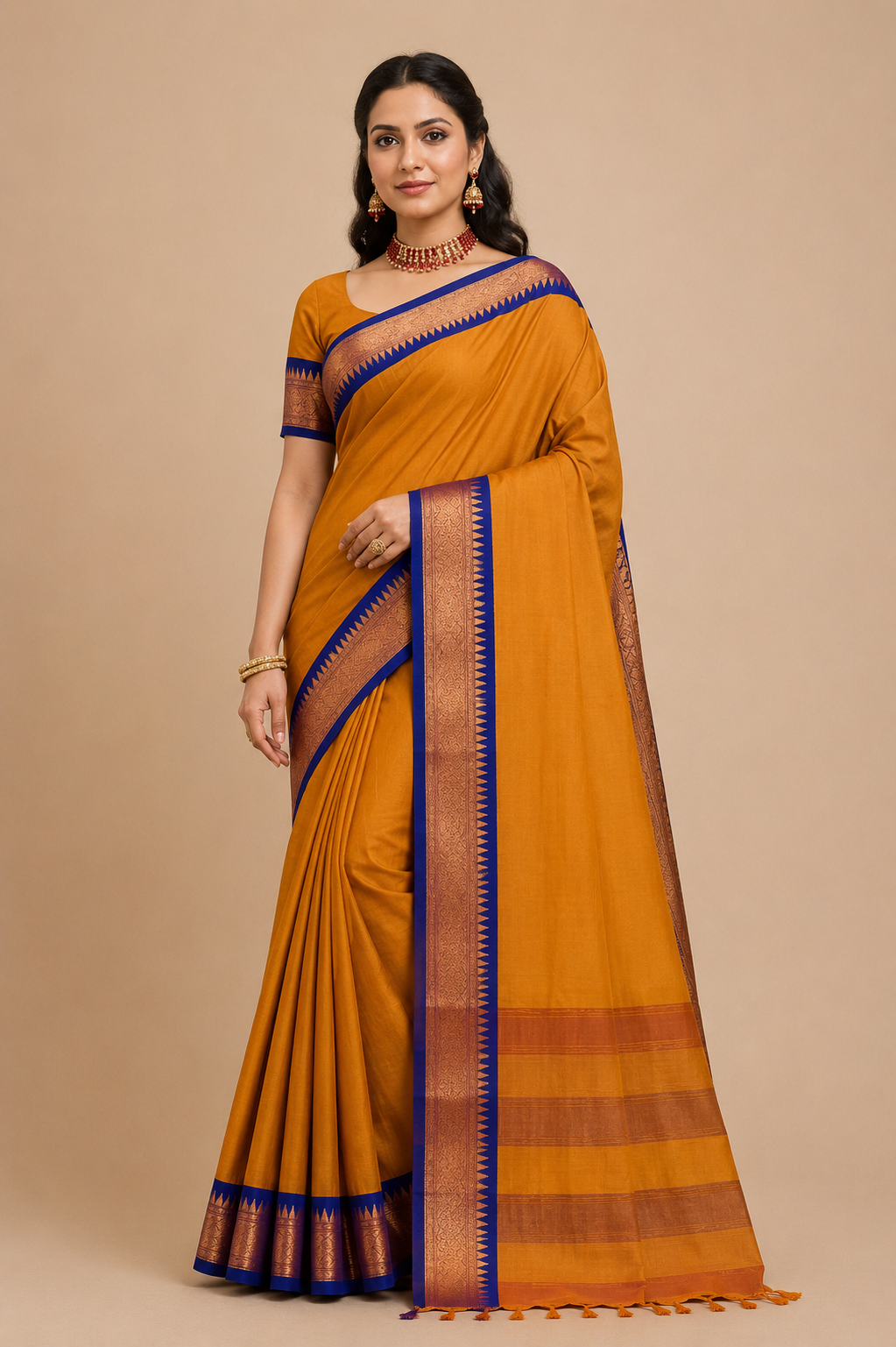 Royal Silk Blend Saree with Gold Zari Border