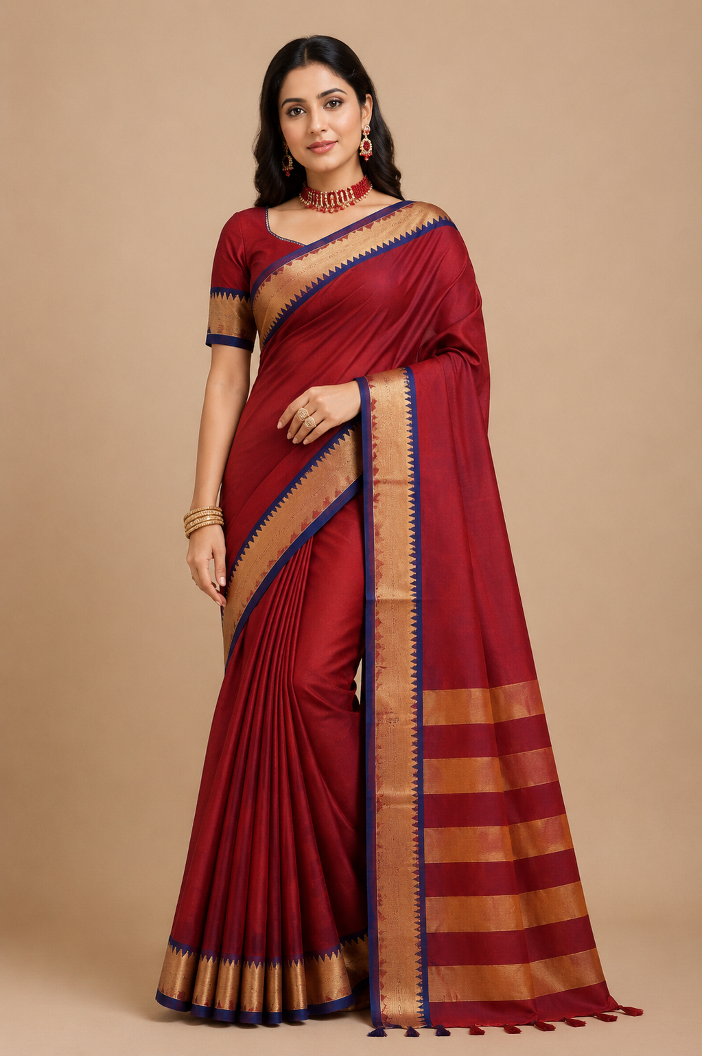 Royal Silk Blend Saree with Gold Zari Border