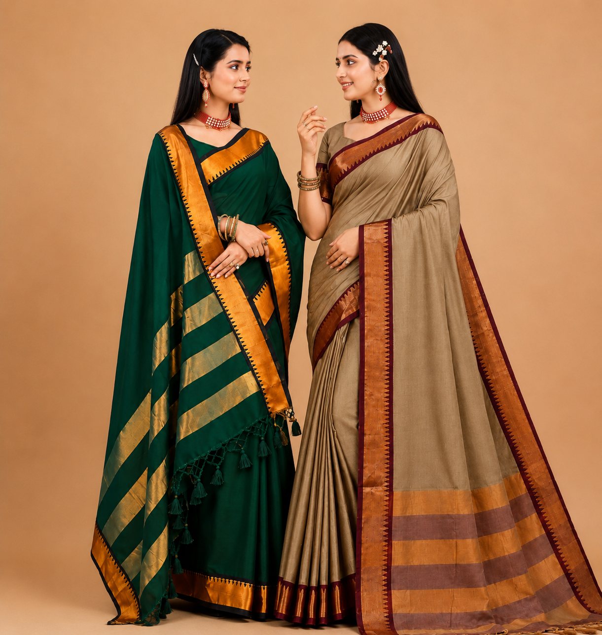 Emerald  Traditional Saree with Golden Zari Border