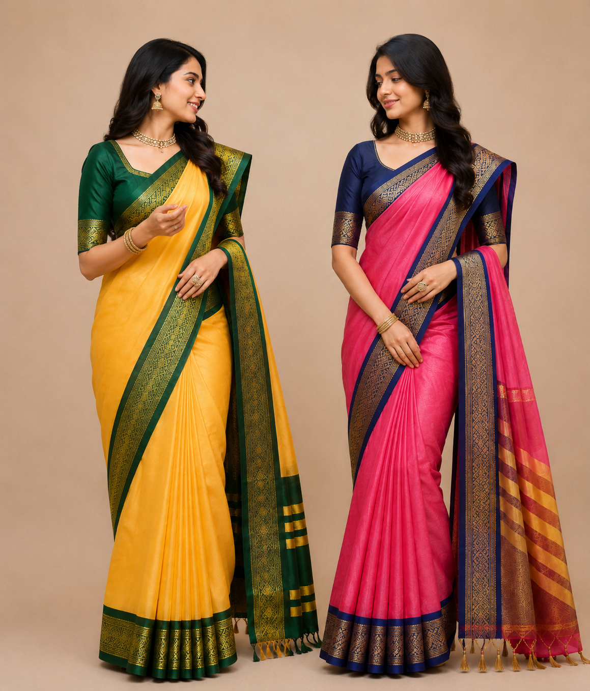 Elegant  Saree with Rich Green Zari Border