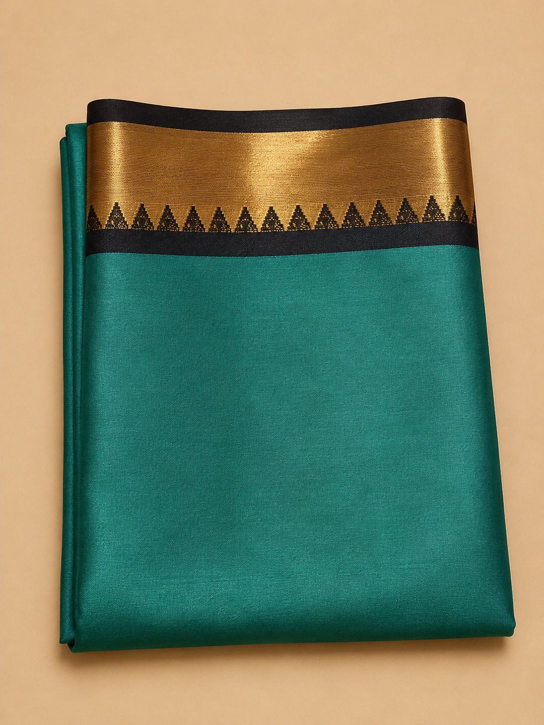 Emerald  Traditional Saree with Golden Zari Border