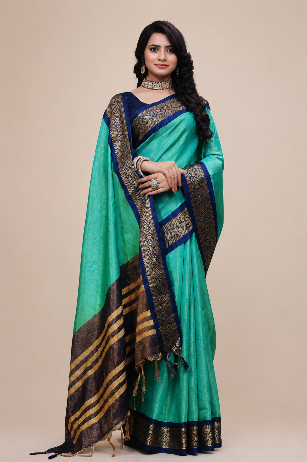 Royal Navy Blue & Magenta Traditional Silk Saree