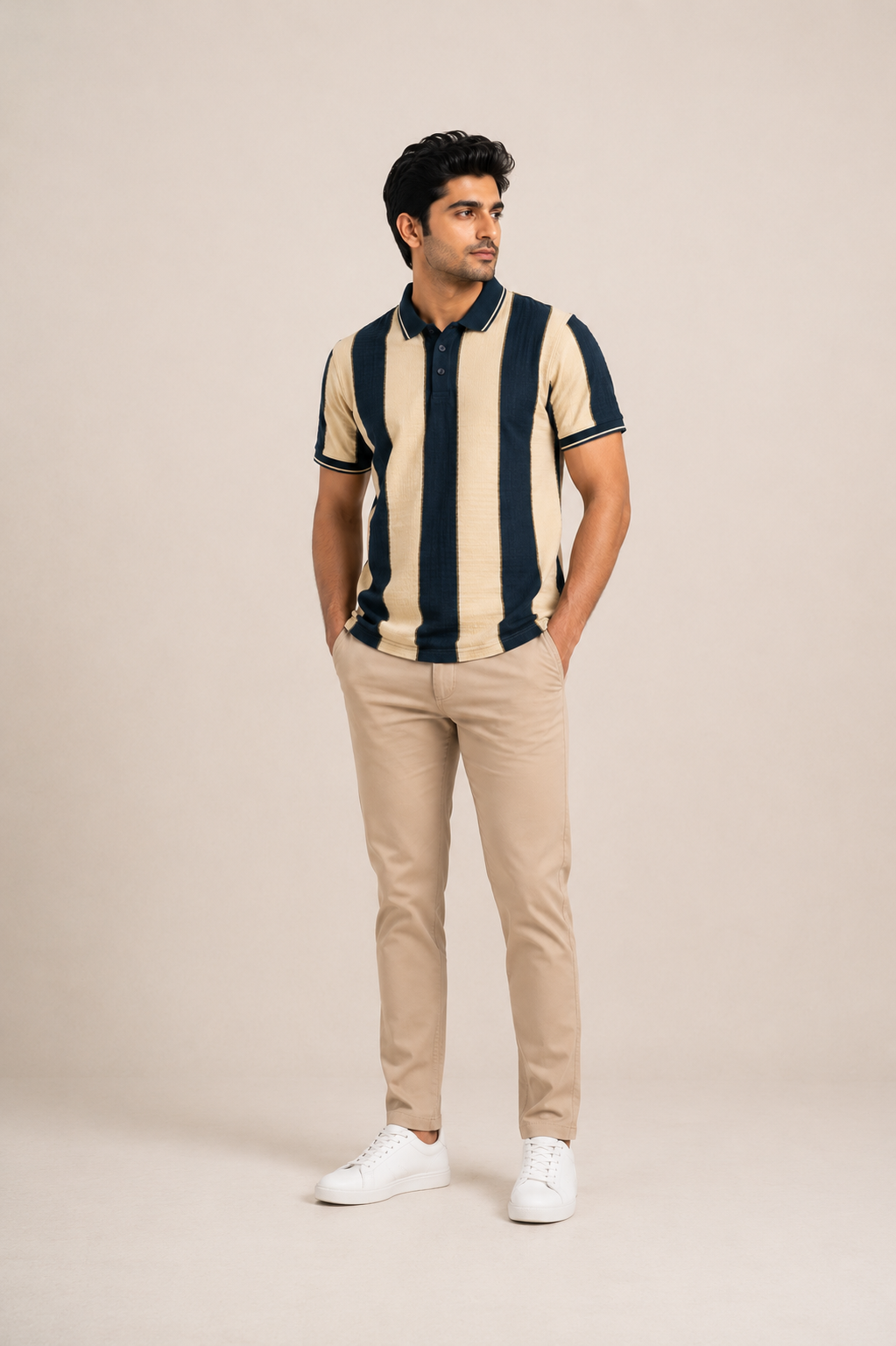 Men’s Vertical Stripe Casual Polo T-Shirt