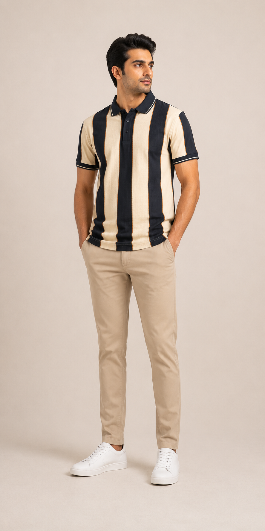 Men’s Vertical Stripe Casual Polo T-Shirt