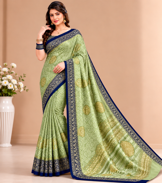 Women’s Printed Saree with Navy Blue Border