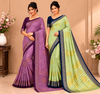 Women’s Printed Saree with Navy Blue Border