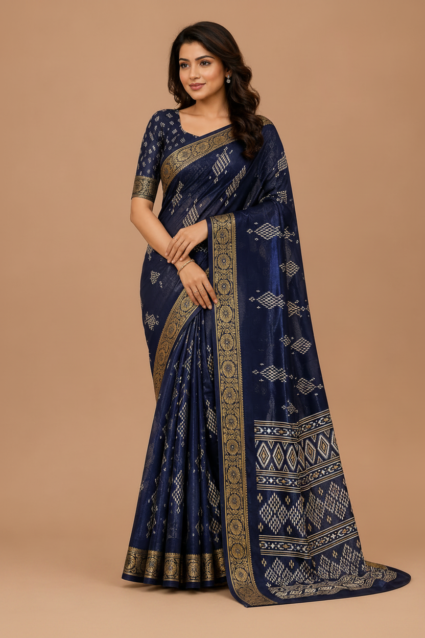 Women’s  Traditional Printed Saree with Golden Border