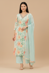 Women’s Mint Green Floral Printed Kurta Pant Dupatta Set
