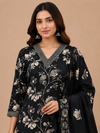 Women’s Black Floral Printed Kurta Pant Dupatta Set