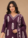 Women’s Wine Purple Printed Kurta Pant Dupatta Set