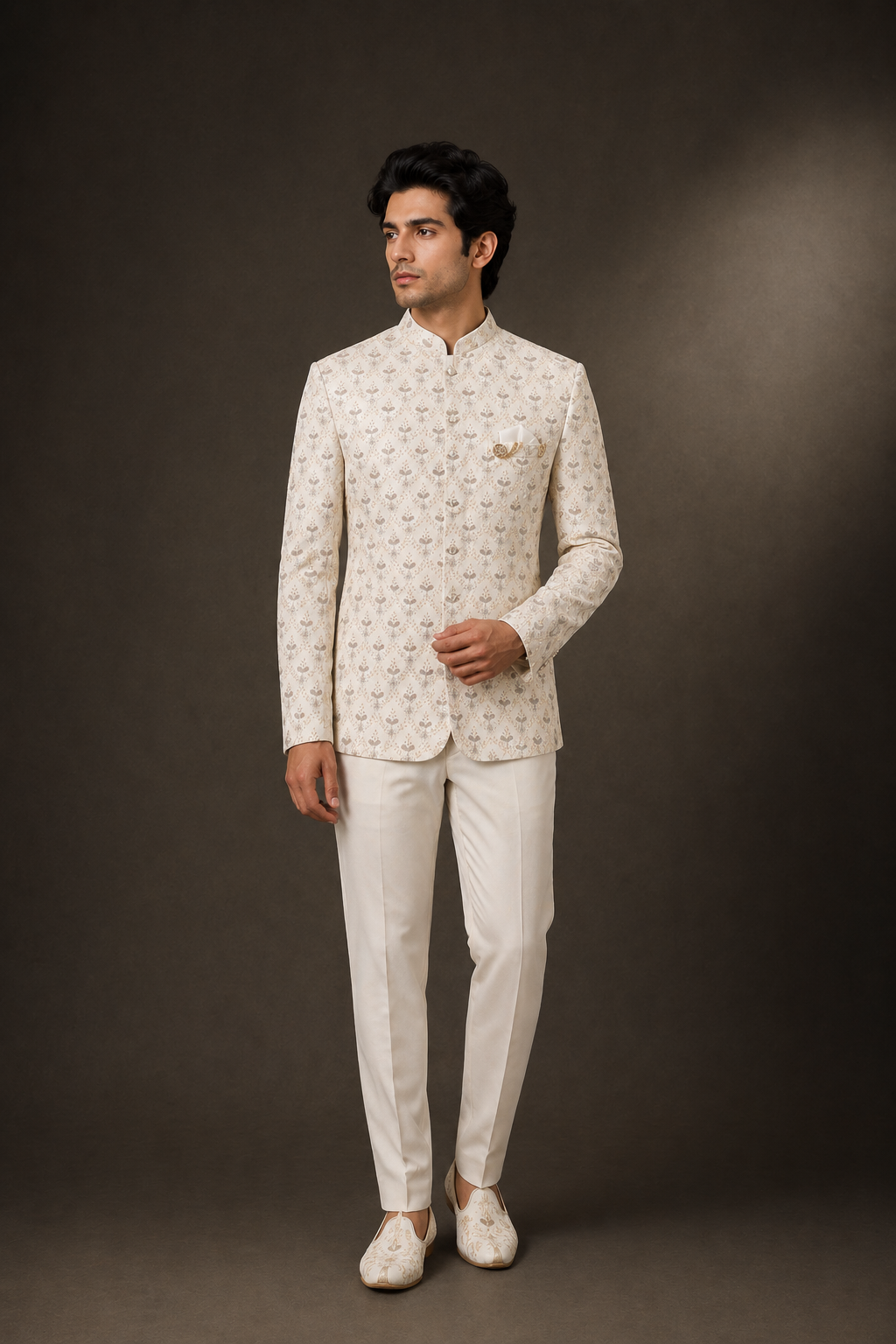 Men’s Off White Embroidered Jodhpuri Suit Set | Premium Wedding Wear