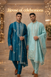 Men’s Premium Mint Green Embroidered Kurta Set with Dupatta