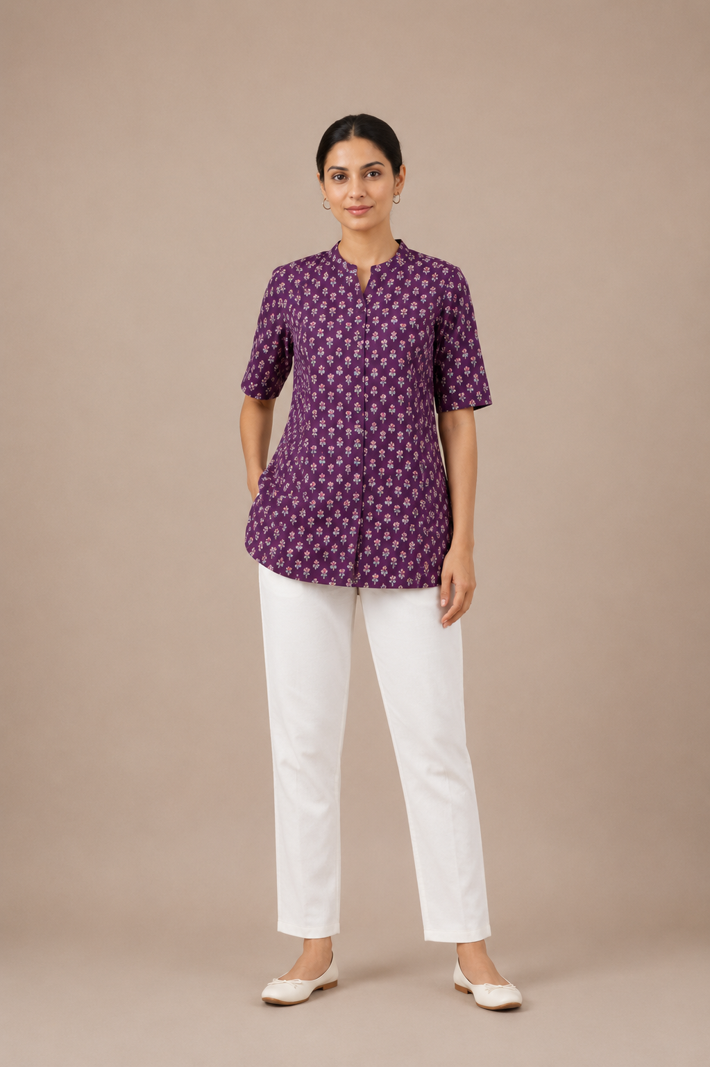 Women’s Emerald Printed Cotton Short Kurti Top