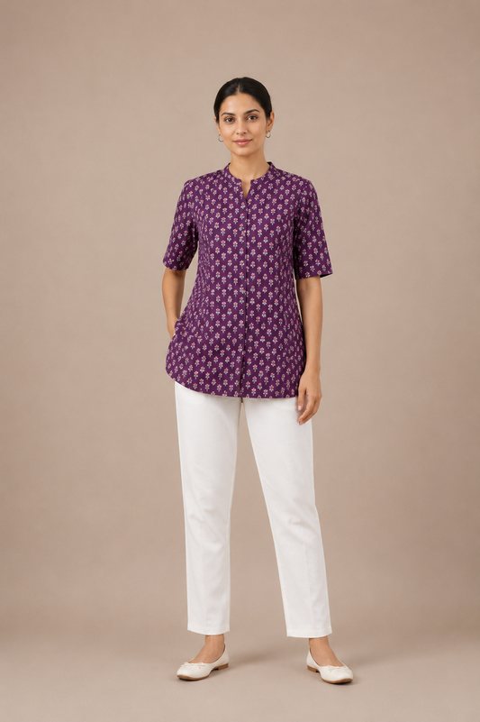Women’s Emerald Printed Cotton Short Kurti Top