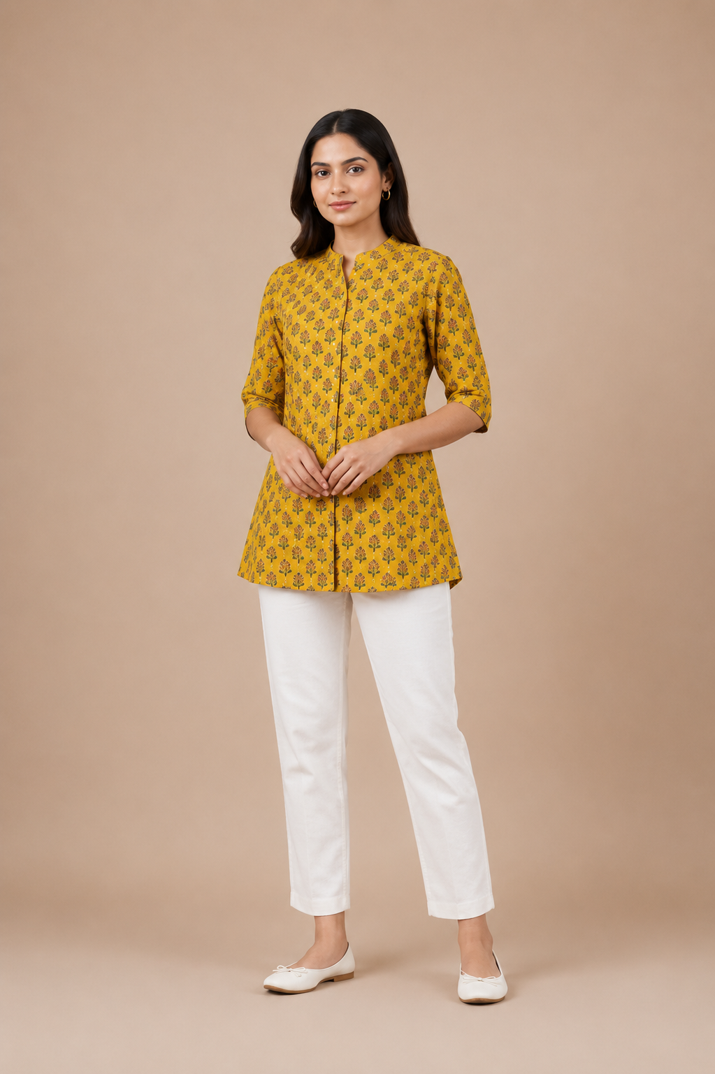 Women’s Emerald Printed Cotton Short Kurti Top