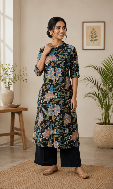 Women’s  Tropical Leaf Printed KurtI