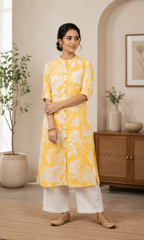 Women’s  Tropical Leaf Printed Kurti