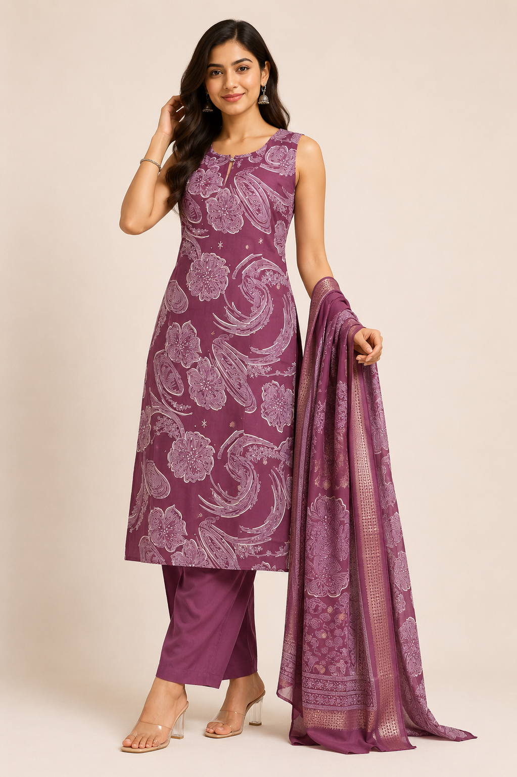 Women  Floral Printed Straight Kurta Pant Dupatta Set