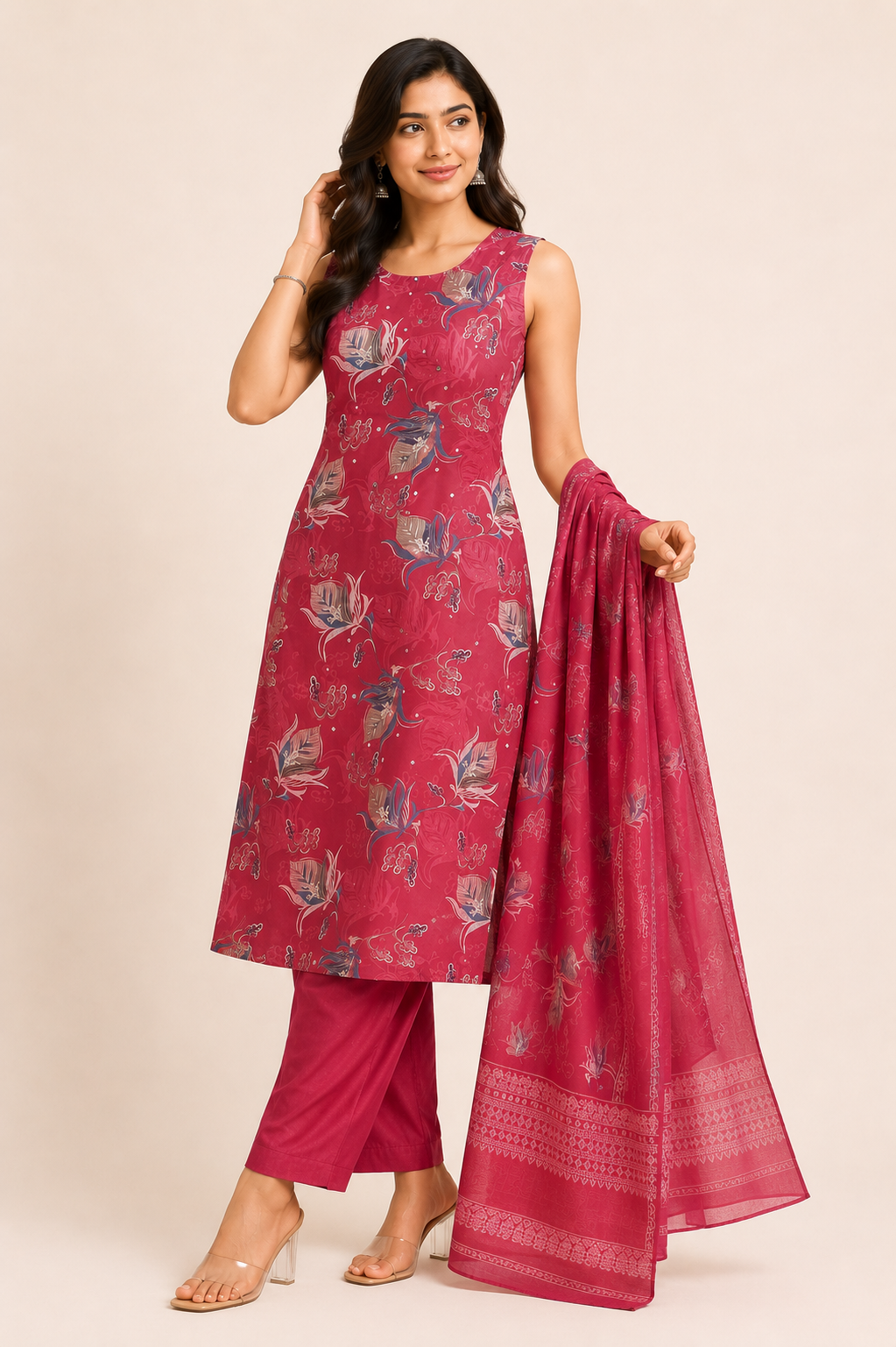 Women  Floral Printed Straight Kurta Pant Dupatta Set