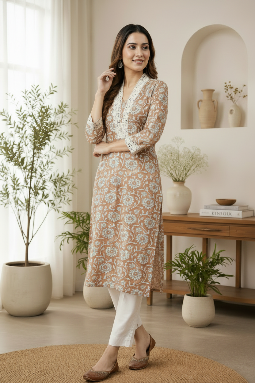 Women Floral Printed Straight Kurti