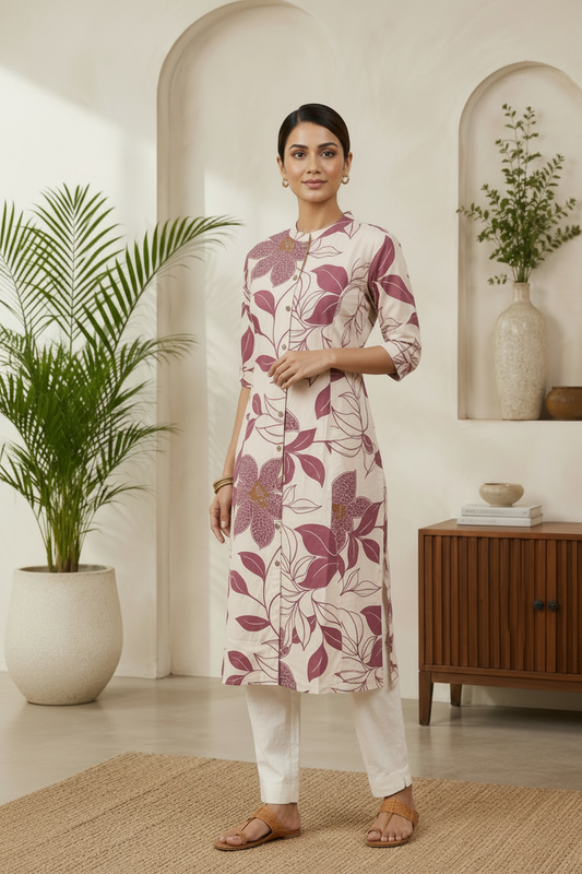Women’s  Tropical Leaf Printed KurtI