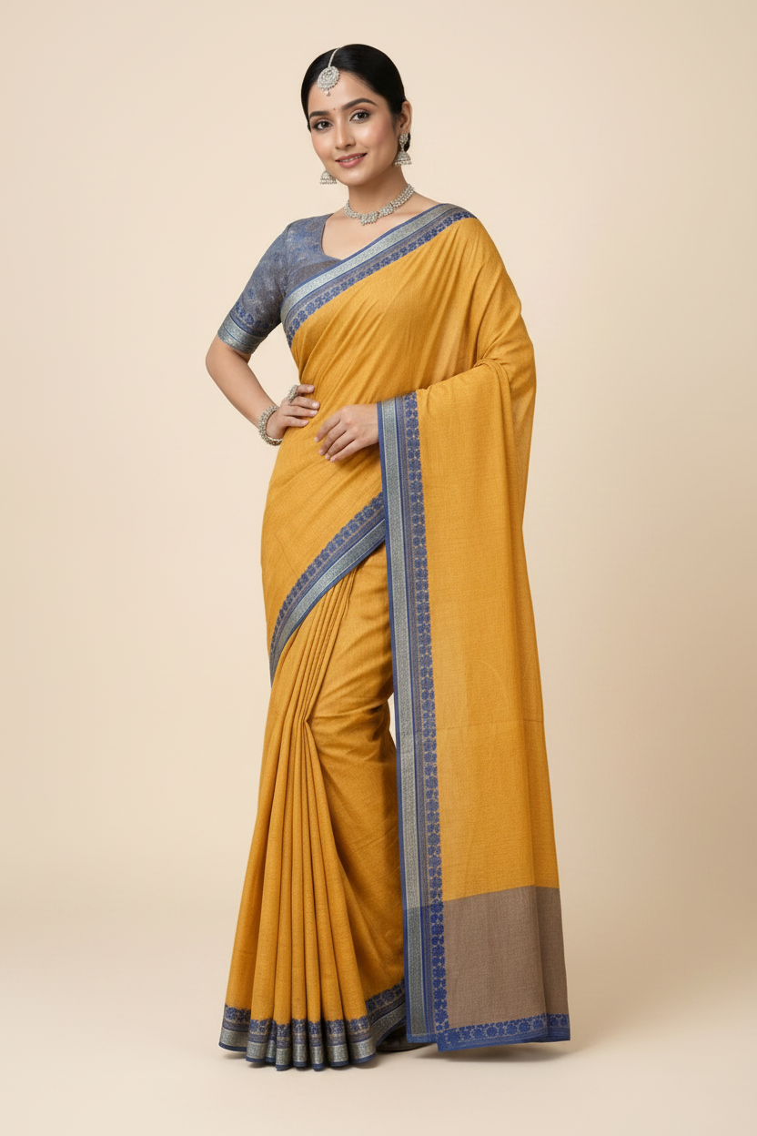 Linen Blend Saree  Woven Border