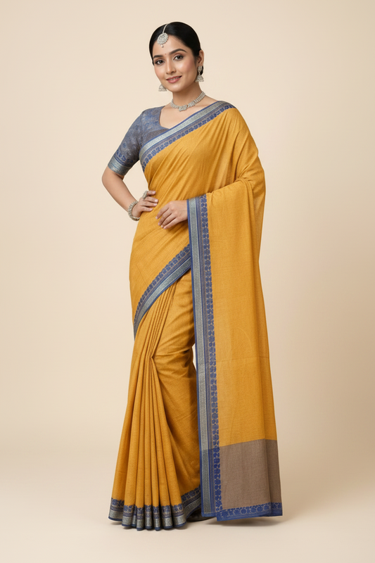 Linen Blend Saree  Woven Border